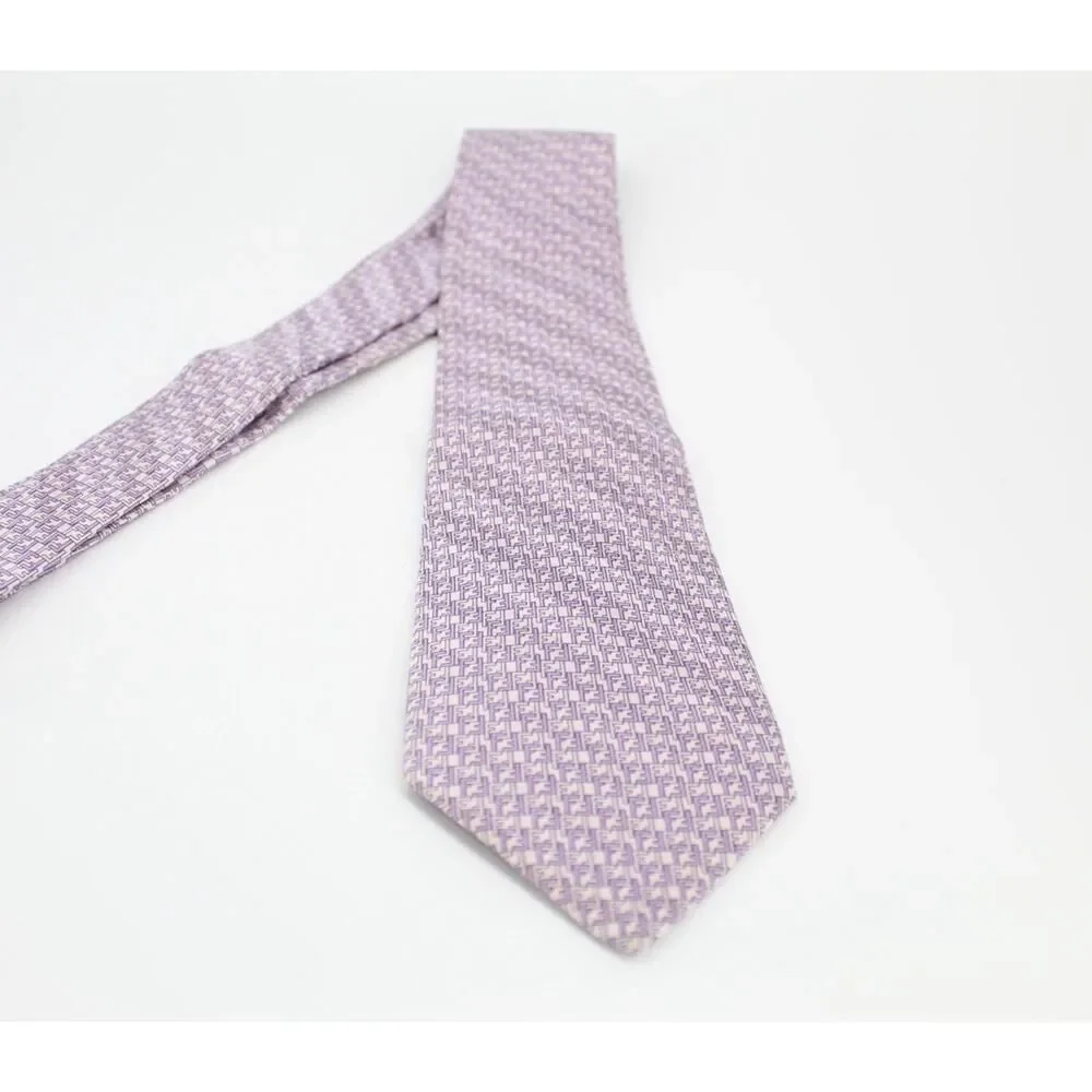 Fendi Tie Mens Purple FF Monogram Zucca 100% Silk Made In Italy Luxury Necktie